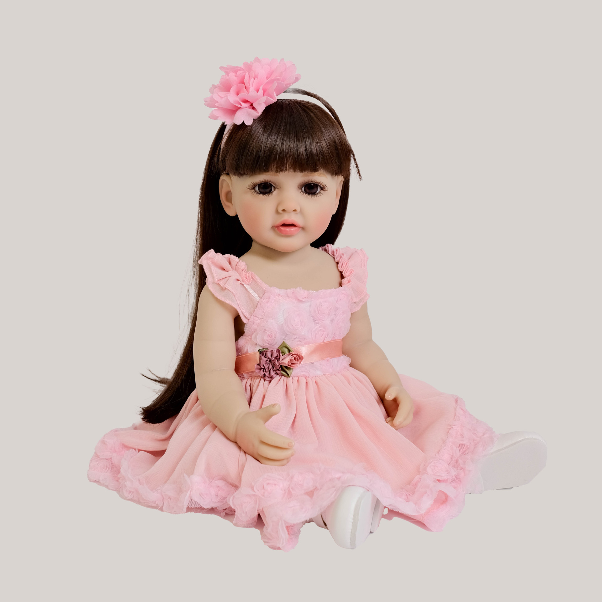 Kids Ethnic Fashion - 子供のためのシリコーン生まれ変わった人形,長い髪,ピンク,ドレスアップ,ゲームおもちゃ,シミュレーション,誕生日,クリスマスプレゼント,かわいい,55 cm