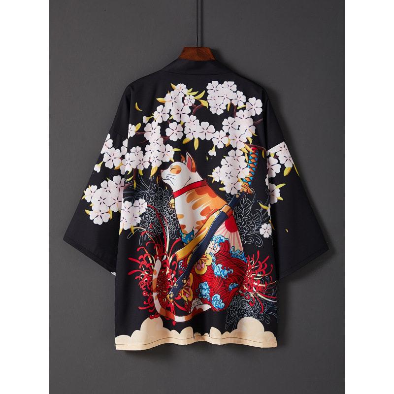 Ethnic Fashion World - 浮世絵着物カーディガン日本の伝統衣装浮世絵オープンシャツ女性のファッションエスニックステージ衣装