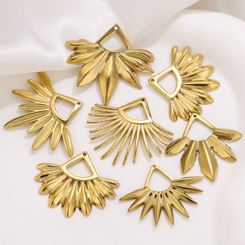 Ethnic Fashion Jewellery - 2 個のステンレス鋼の扇形イヤリングチャームボヘミアンゴールドメッキペンダントコネクタネックレス DIY ジュエリー作成アクセサリー用