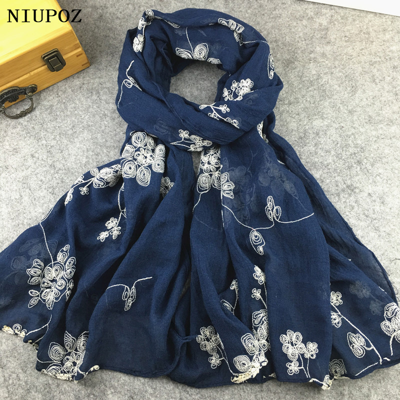Winter Ethnic Fashion For Women - 多くの色エスニック刺繍女性冬スカーフエレガントな花ロングスカーフバンダナイスラム教徒ヒジャーブショール旅行