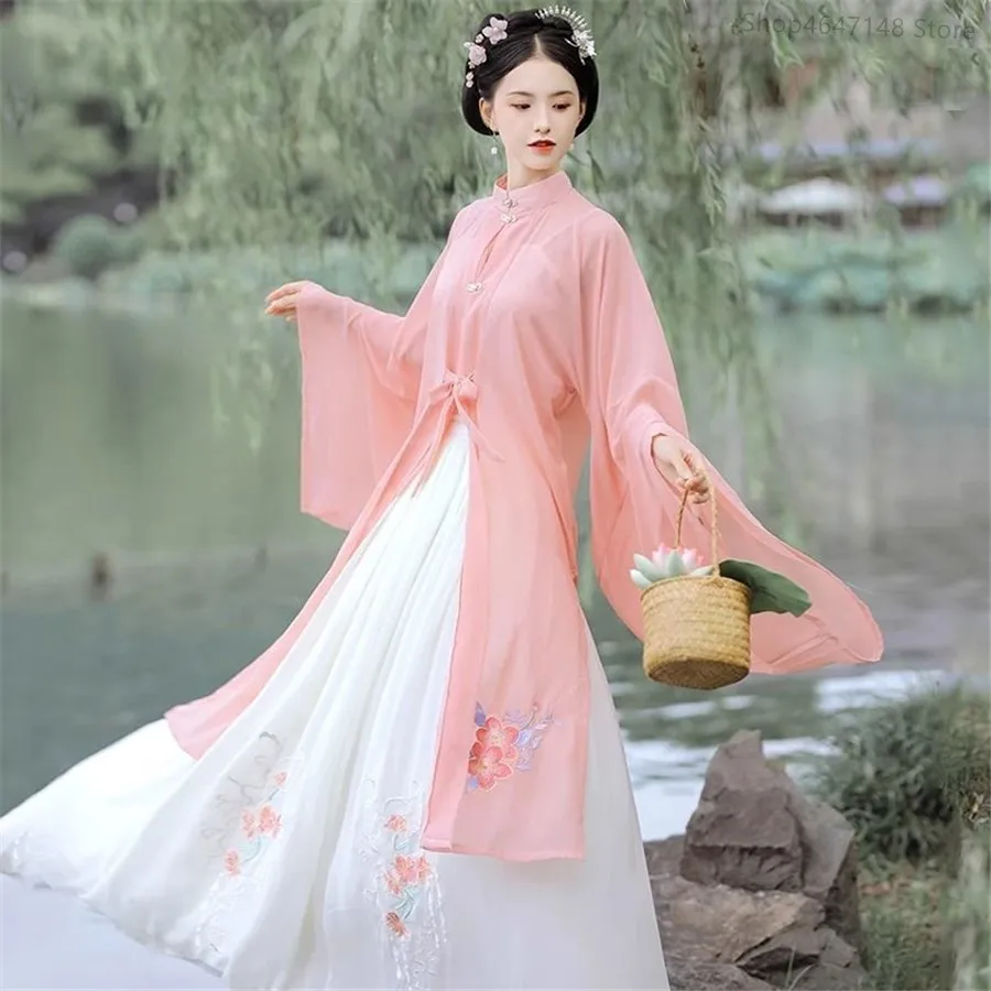 Ethnic Dress Fashion Show - はい中国の伝統的なピンクオレンジグリーン女性服妖精漢服ファッションエスニックスタイルパーティーステージショーコスプレプリンセスドレス