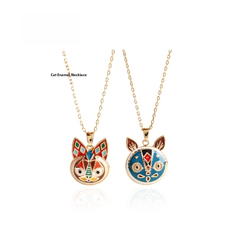 Ethnic Fashion World - スムニ新作エスニックアート柄エナメルドリップ釉薬猫ネックレスレディースファッションジュエリー合金ペンダントワールドウィンド新登場
