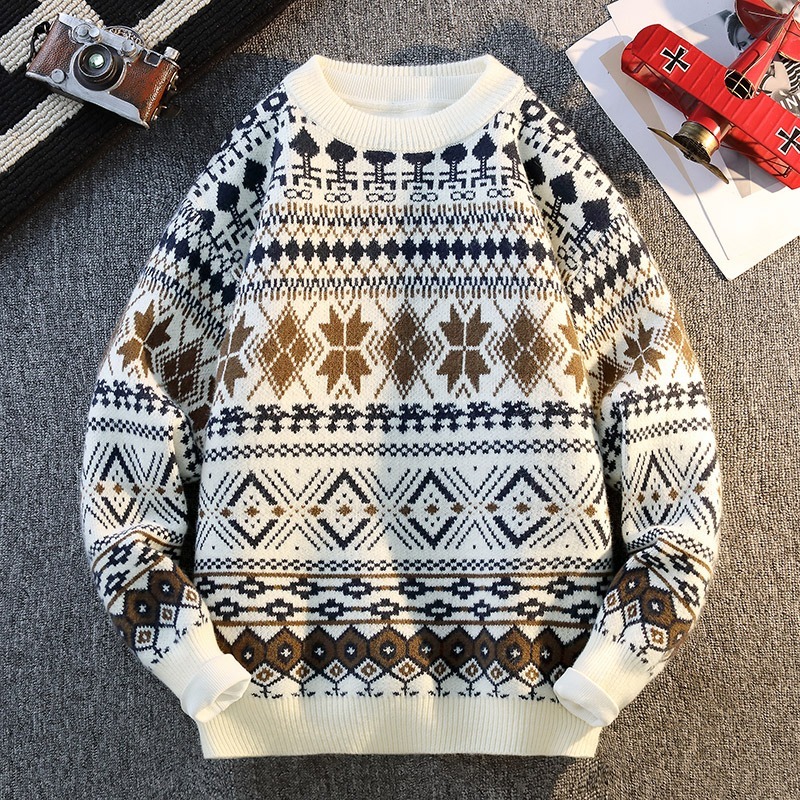 メンズ秋冬プルオーバーラウンドネック長袖カジュアルエスニック - Ethnic Fashion For Men のレビューと価格