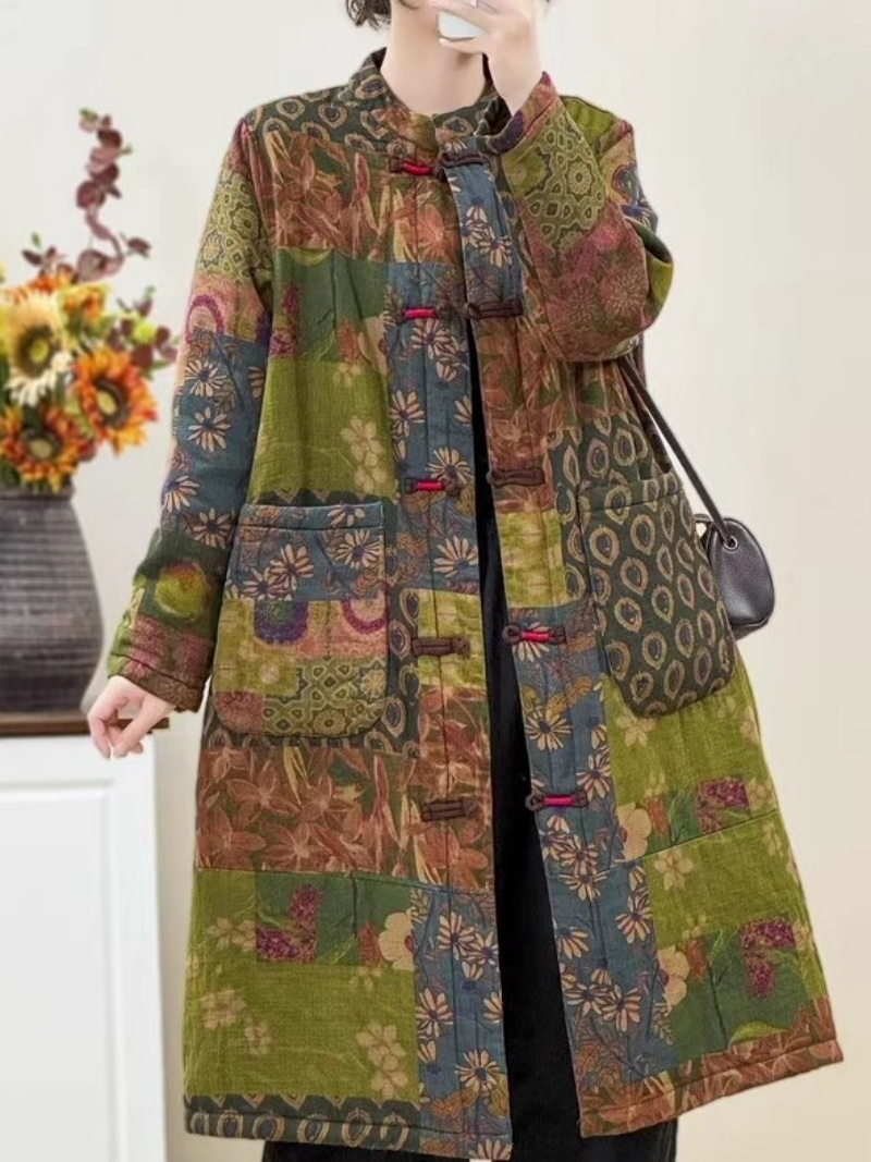 エスニックスタイルレトロ花柄プレートコットンジャケット女性用 - Winter Ethnic Fashion For Women のレビューと価格