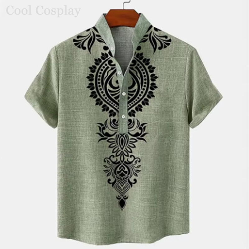 男性レトロトップスヘンリーシャツメンズ 3D 印刷エスニック - Ethnic Fashion For Men のレビューと価格