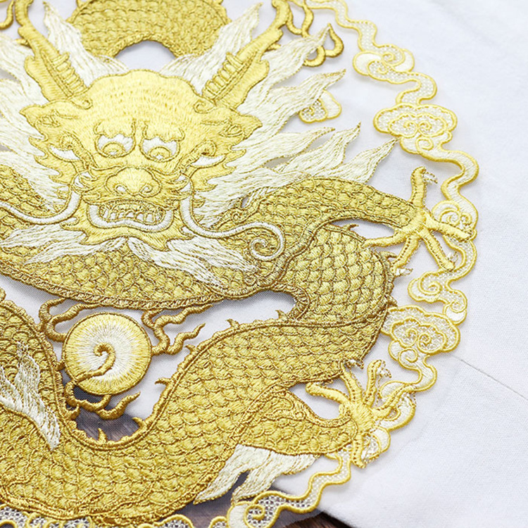 金糸龍の円形生地パッチ、漢服や民族衣装、服飾品用 - Ethnic Fashion For Men のレビューと価格