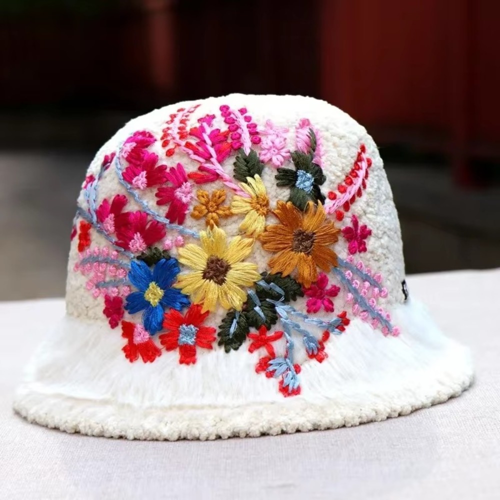 女性のためのエスニックスタイルの刺繍ボンネット,ビンテージキ - Winter Ethnic Fashion For Women のレビューと価格