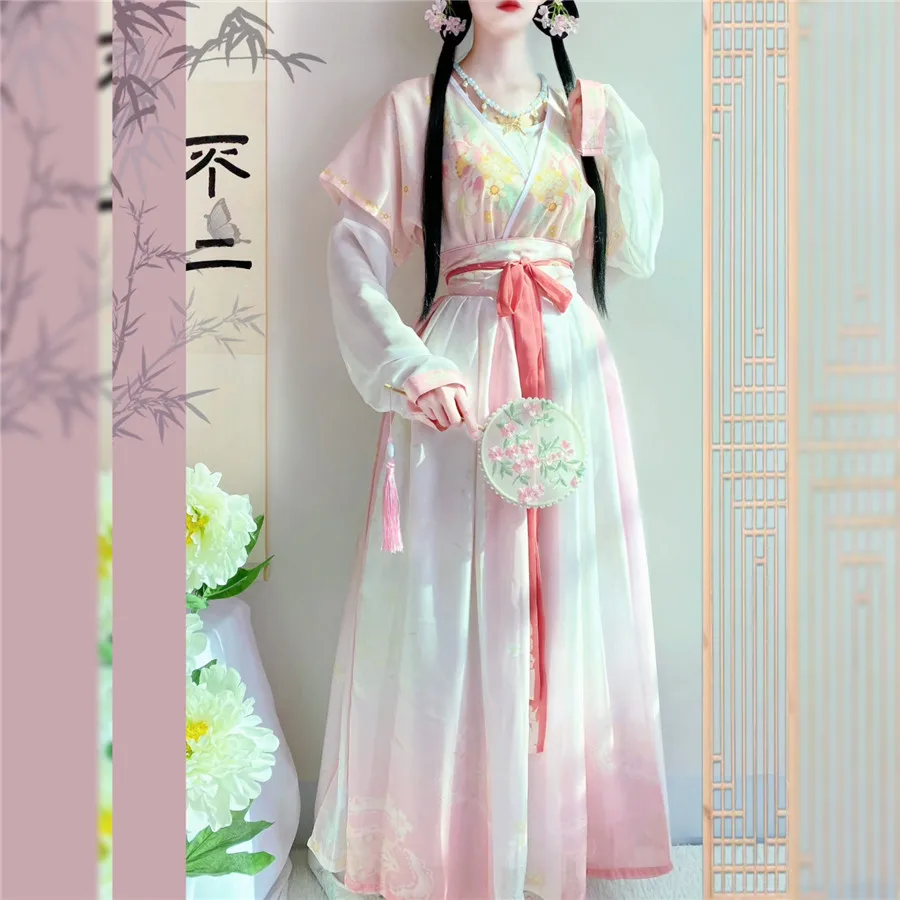はい中国の伝統的なピンクオレンジグリーン女性服妖精漢服ファッ - Ethnic Dress Fashion Show のレビューと価格