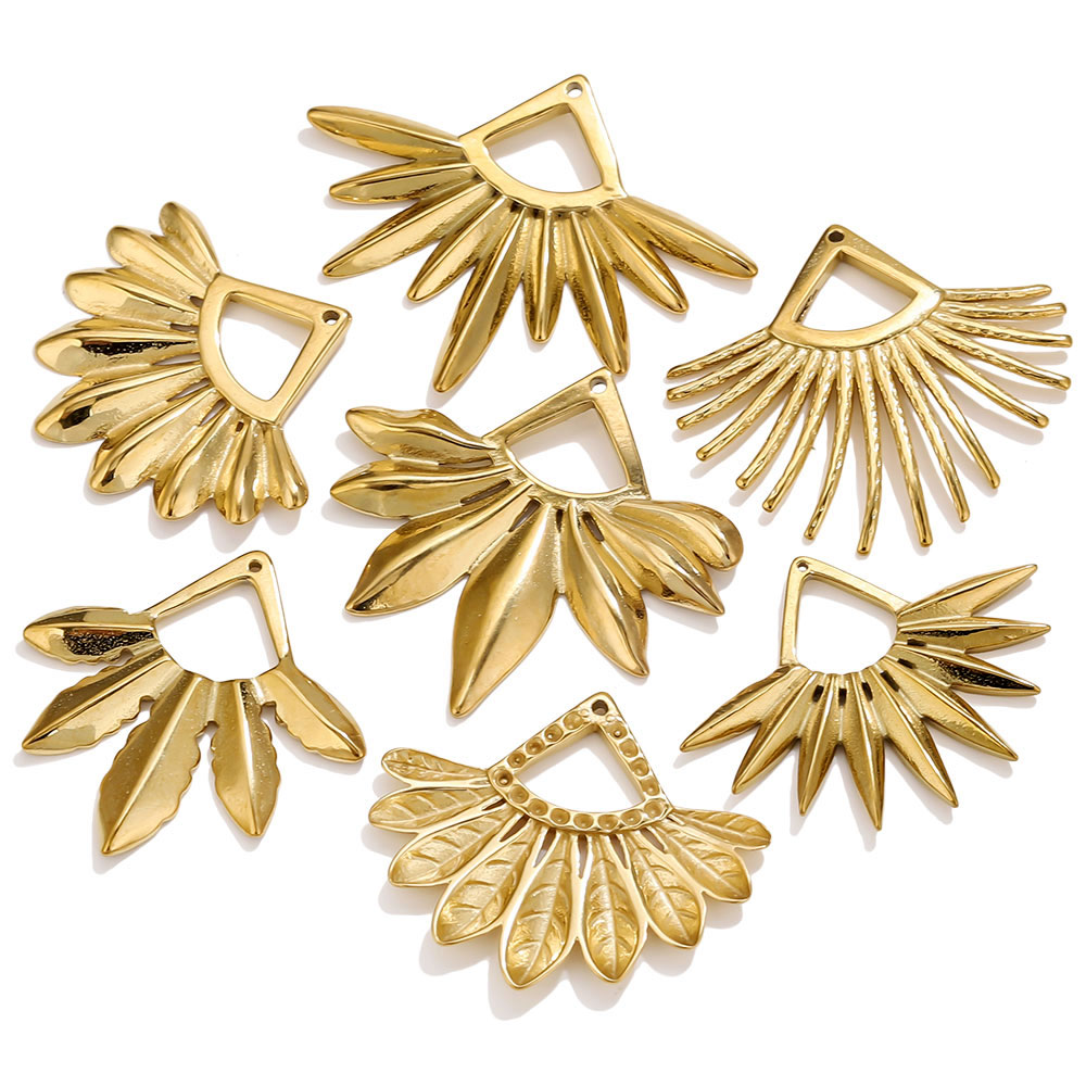 2 個のステンレス鋼の扇形イヤリングチャームボヘミアンゴール - Ethnic Fashion Jewellery のレビューと価格