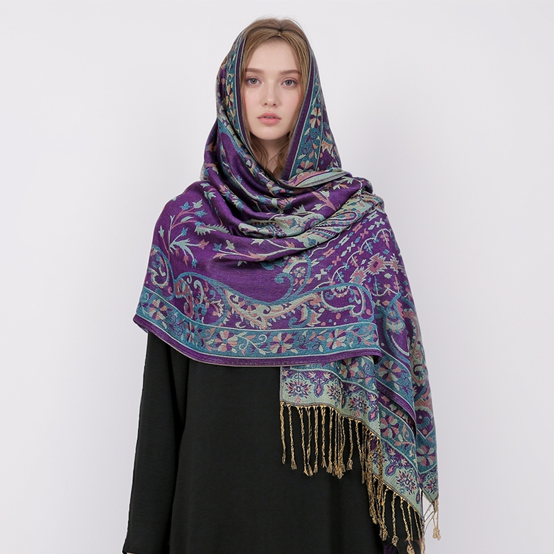 エスニックスタイル屋外女性レトロジャカードスカーフ厚いカシミ - Winter Ethnic Fashion For Women のレビューと価格