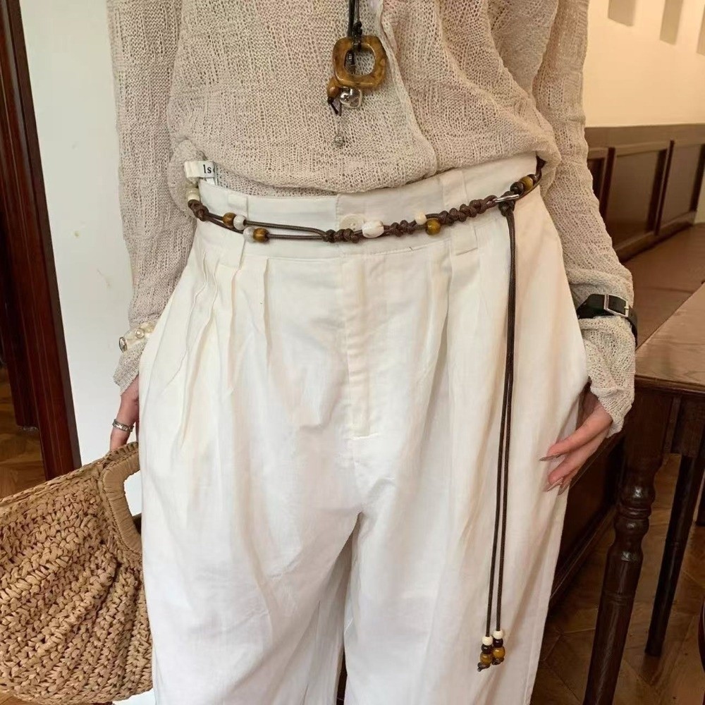 エスニック手織りウエストチェーン調節可能な木製ビーズ装飾ウエ - Ethnic Dress Fashion Show のレビューと価格