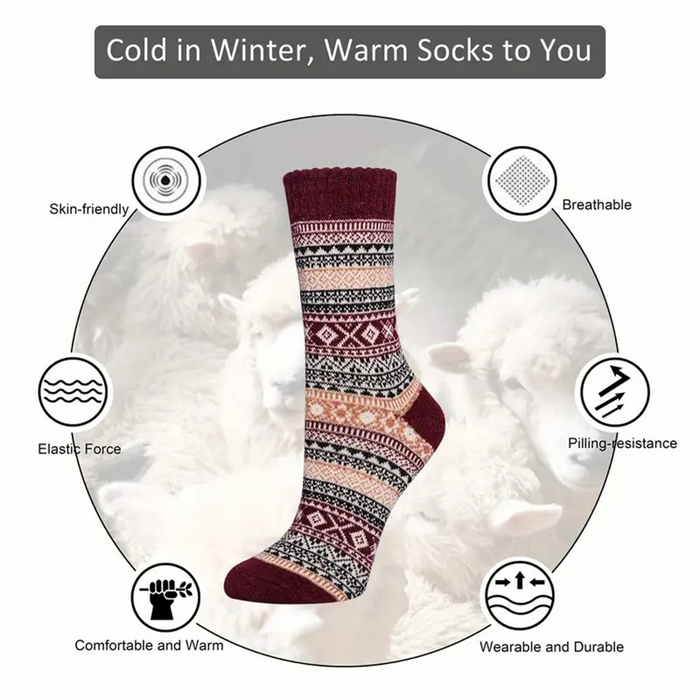 5 ペア秋冬厚く暖かい男性女性ミッドチューブソックスソフトで - Winter Ethnic Fashion For Women のレビューと価格